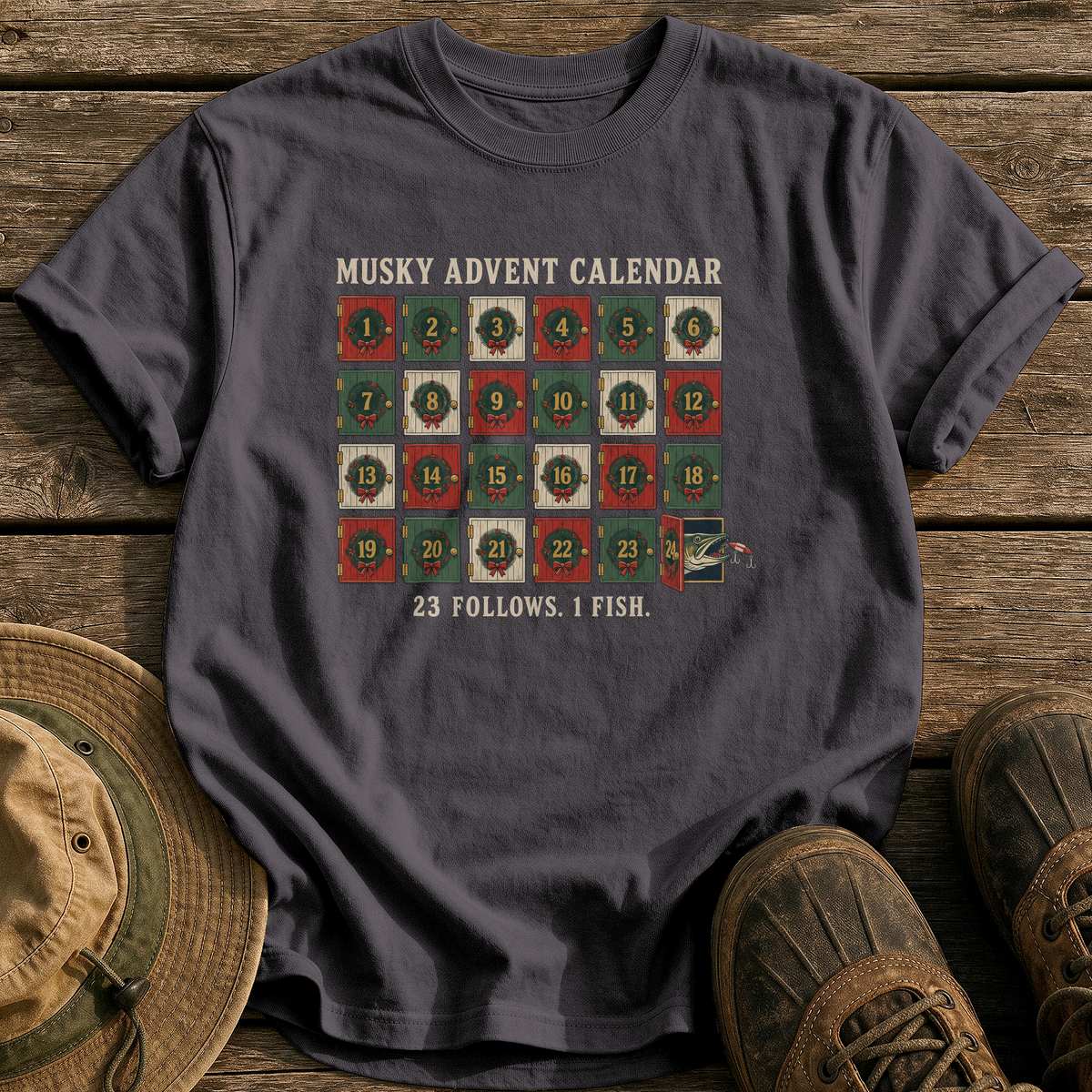 Musky Advent Calendar tee - Graphite - front
