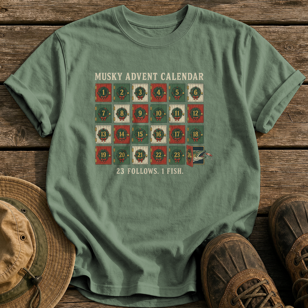 Musky Advent Calendar tee - Moss - front