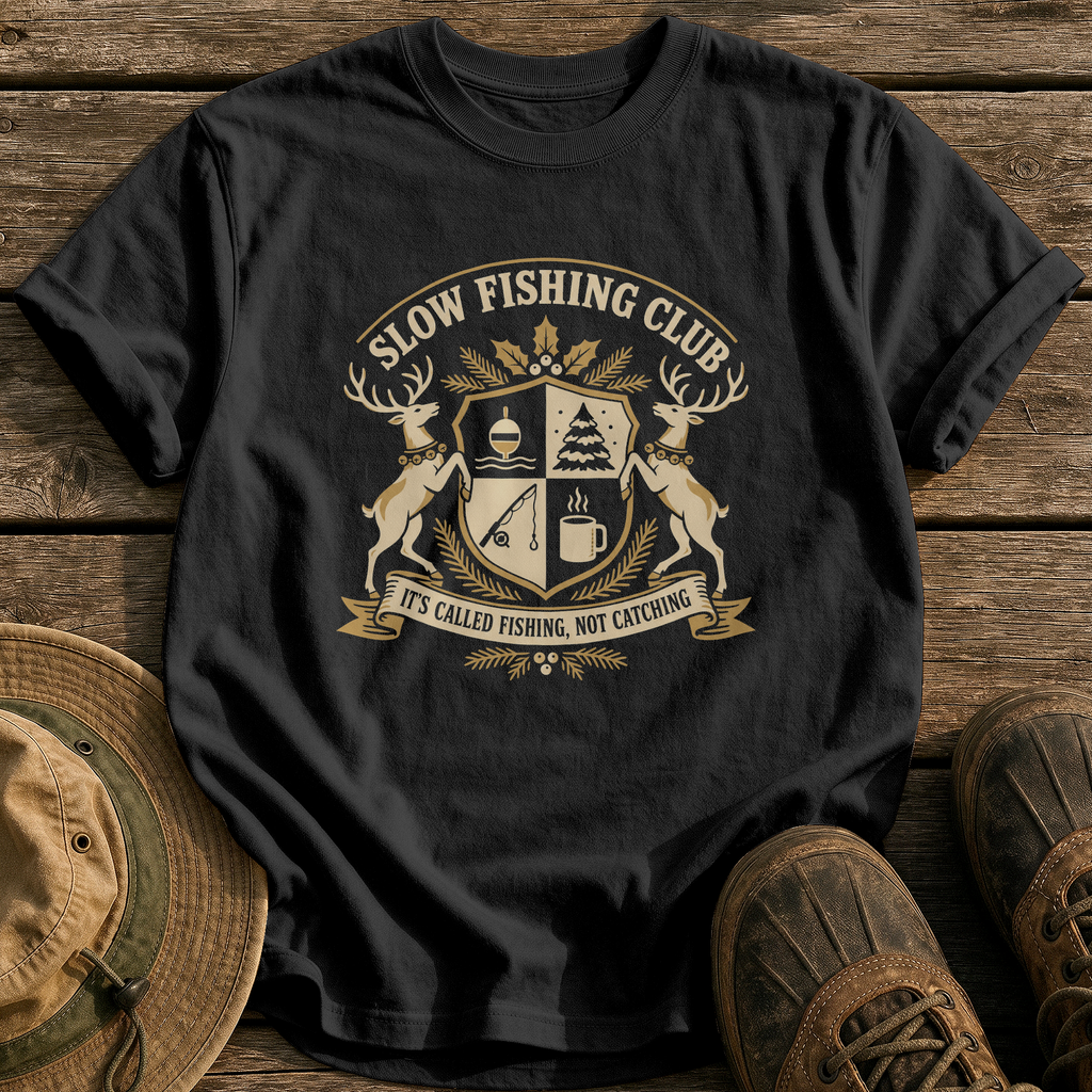 Slow Fishing Club Crest tee - Black - front