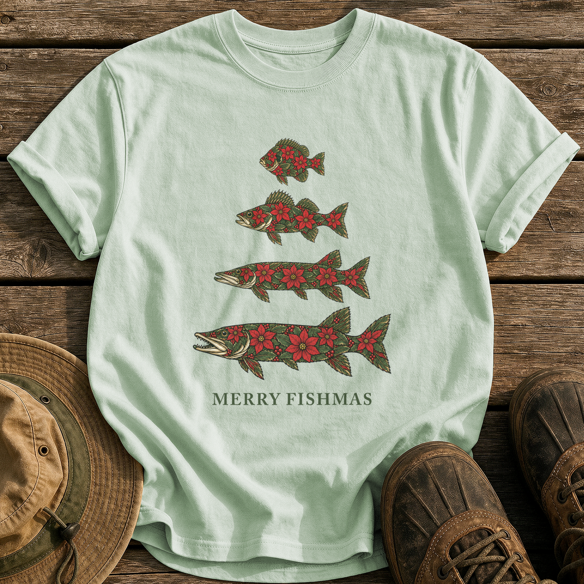 Poinsettia Fish Tree tee - Bay - front