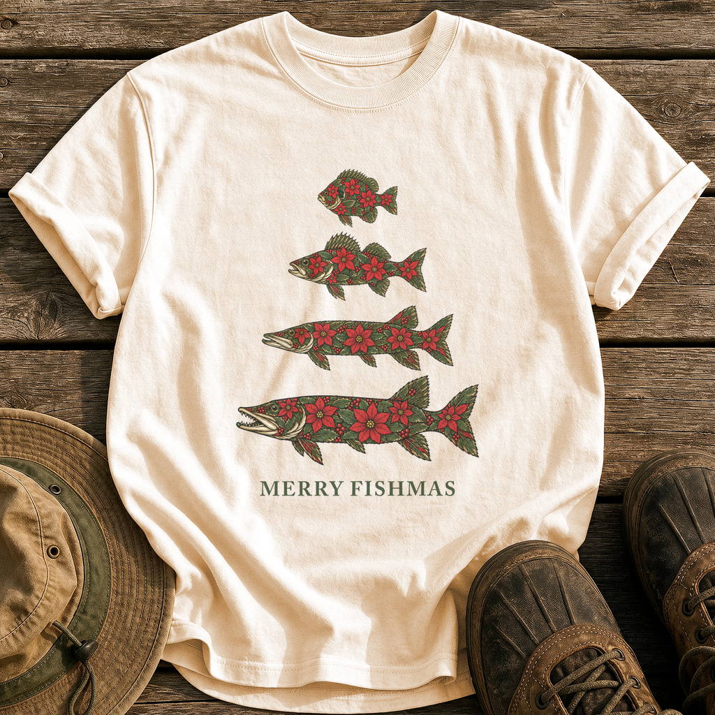 Poinsettia Fish Tree tee - Ivory - front