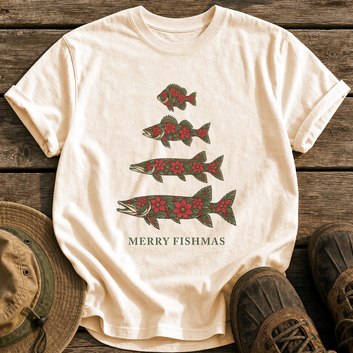 Poinsettia Fish Tree tee - Ivory - front