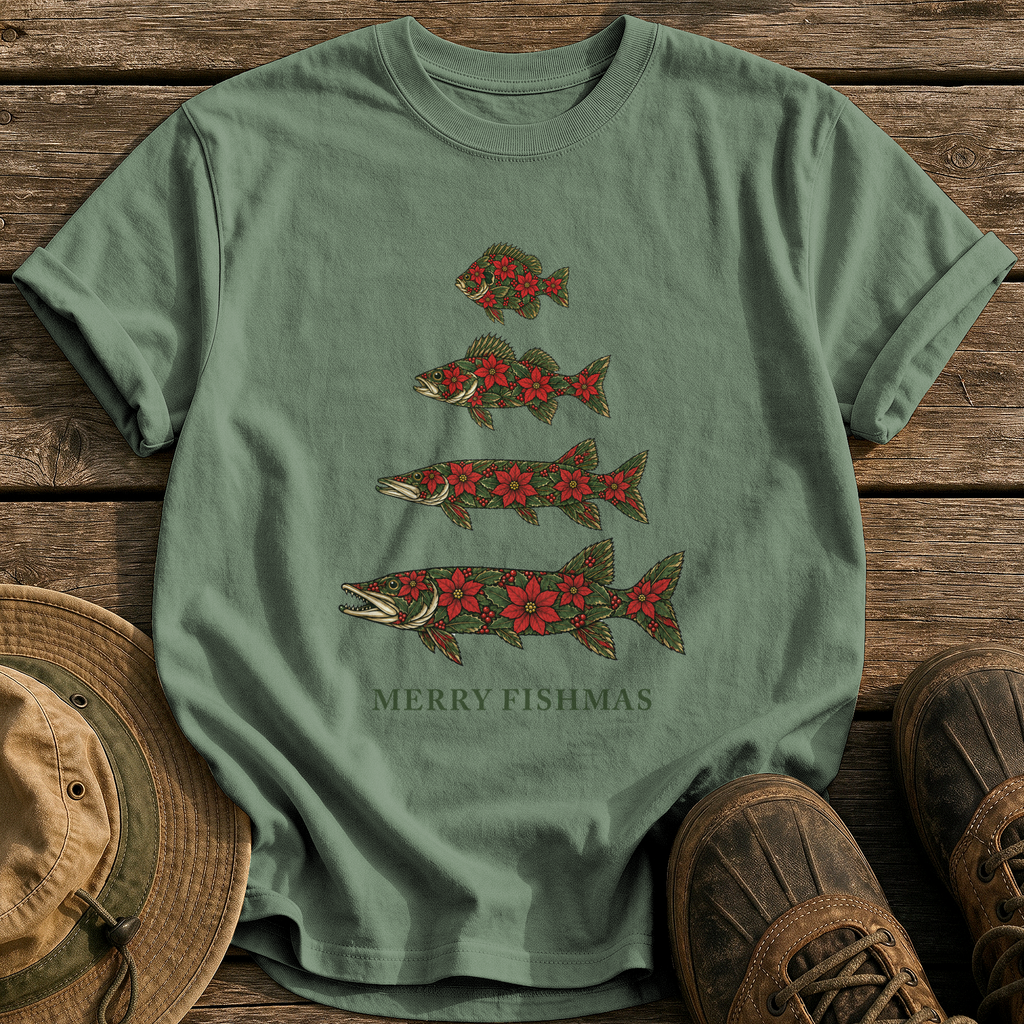 Poinsettia Fish Tree tee - Moss - front