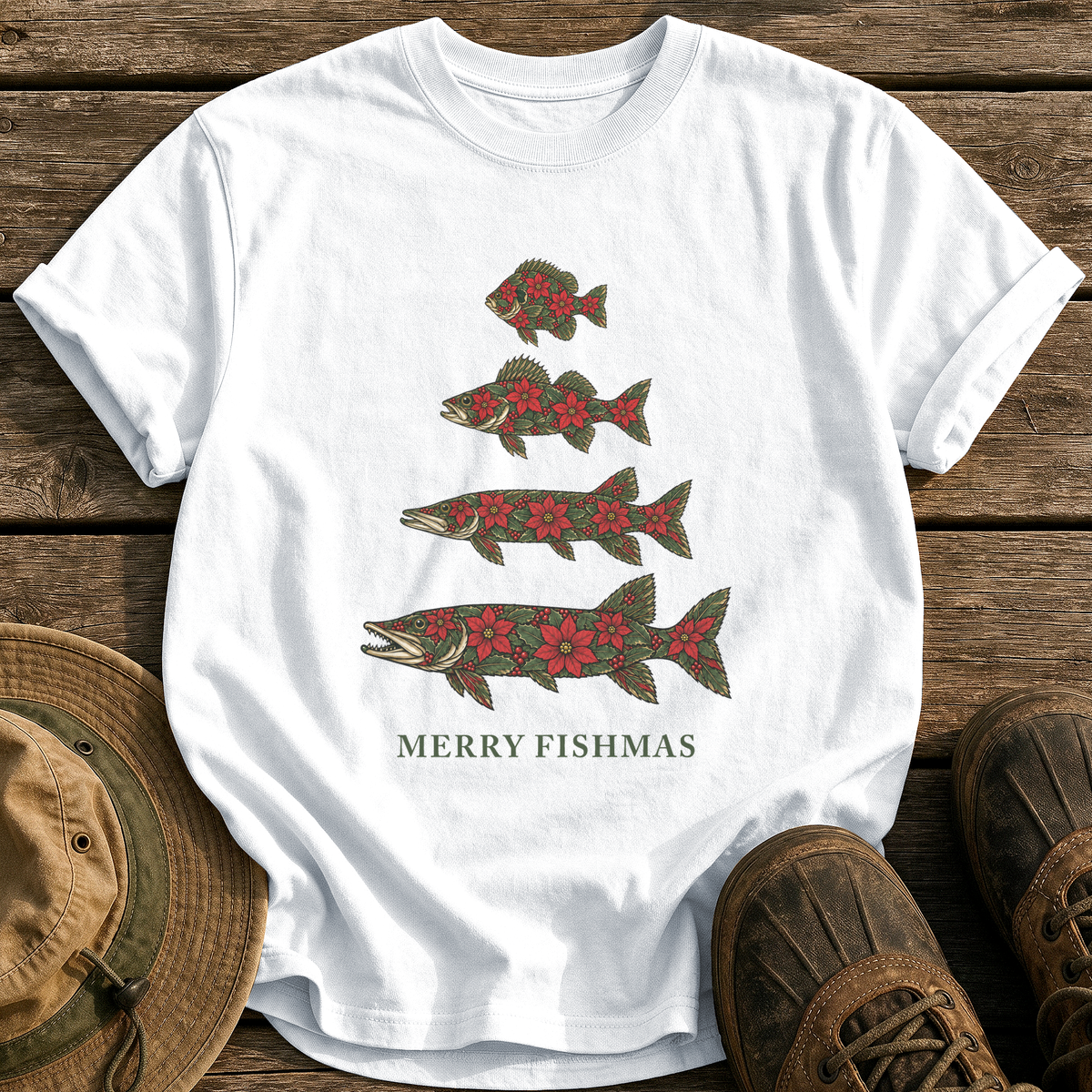 Poinsettia Fish Tree tee - White - front