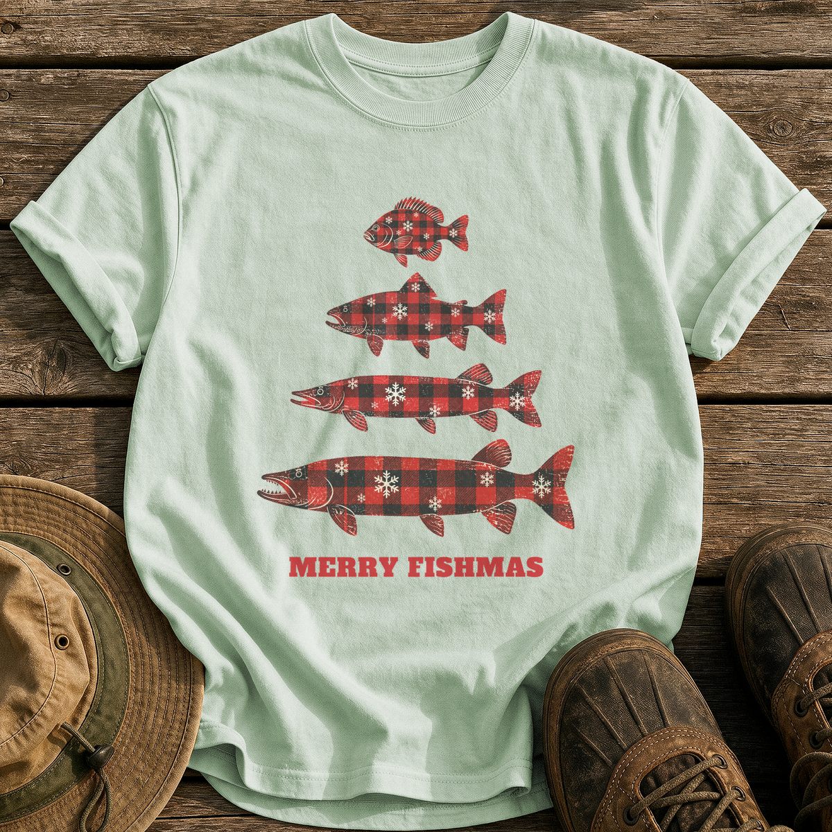 Flannel Fish Tree tee - Bay - front