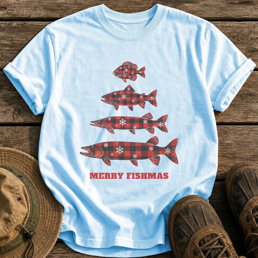 Flannel Fish Tree tee - Chambray - front