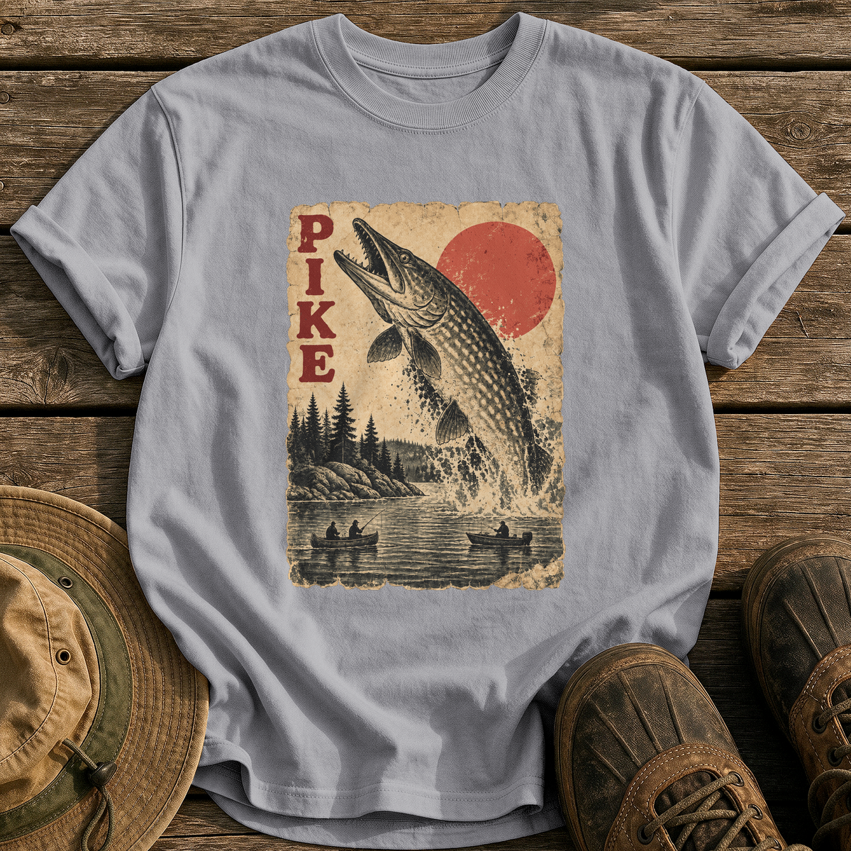 Pike Monster Poster tee - Grey - front