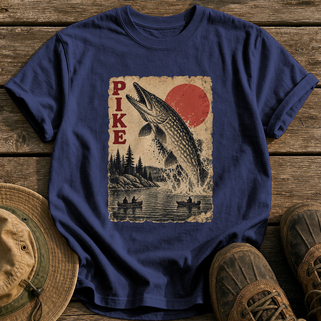 Pike Monster Poster tee - True Navy - front