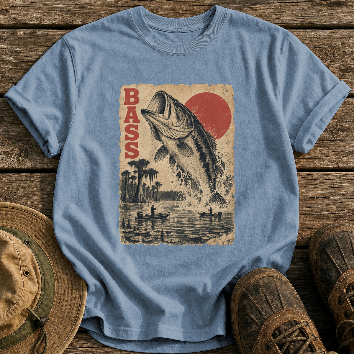 Bass Monster Poster tee - Blue Jean - front
