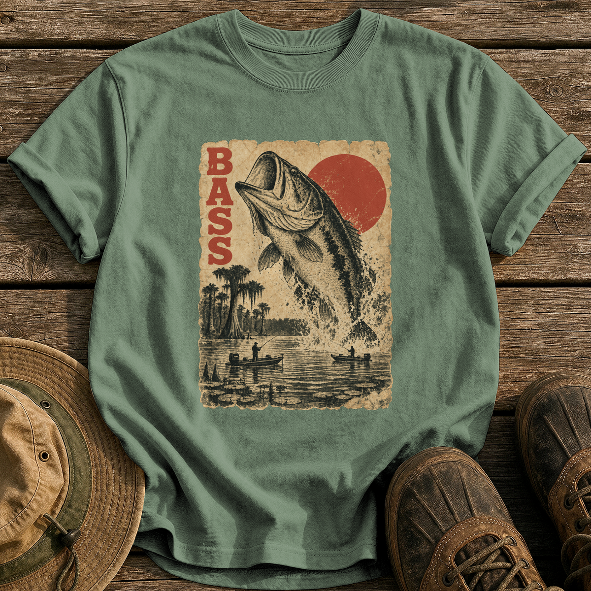 Bass Monster Poster tee - Moss - front