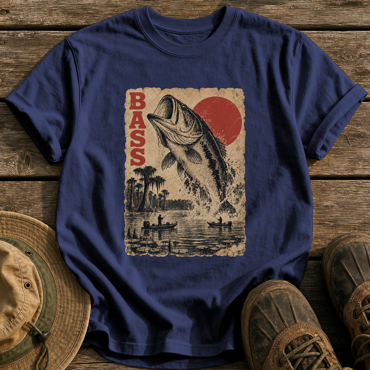 Bass Monster Poster tee - True Navy - front