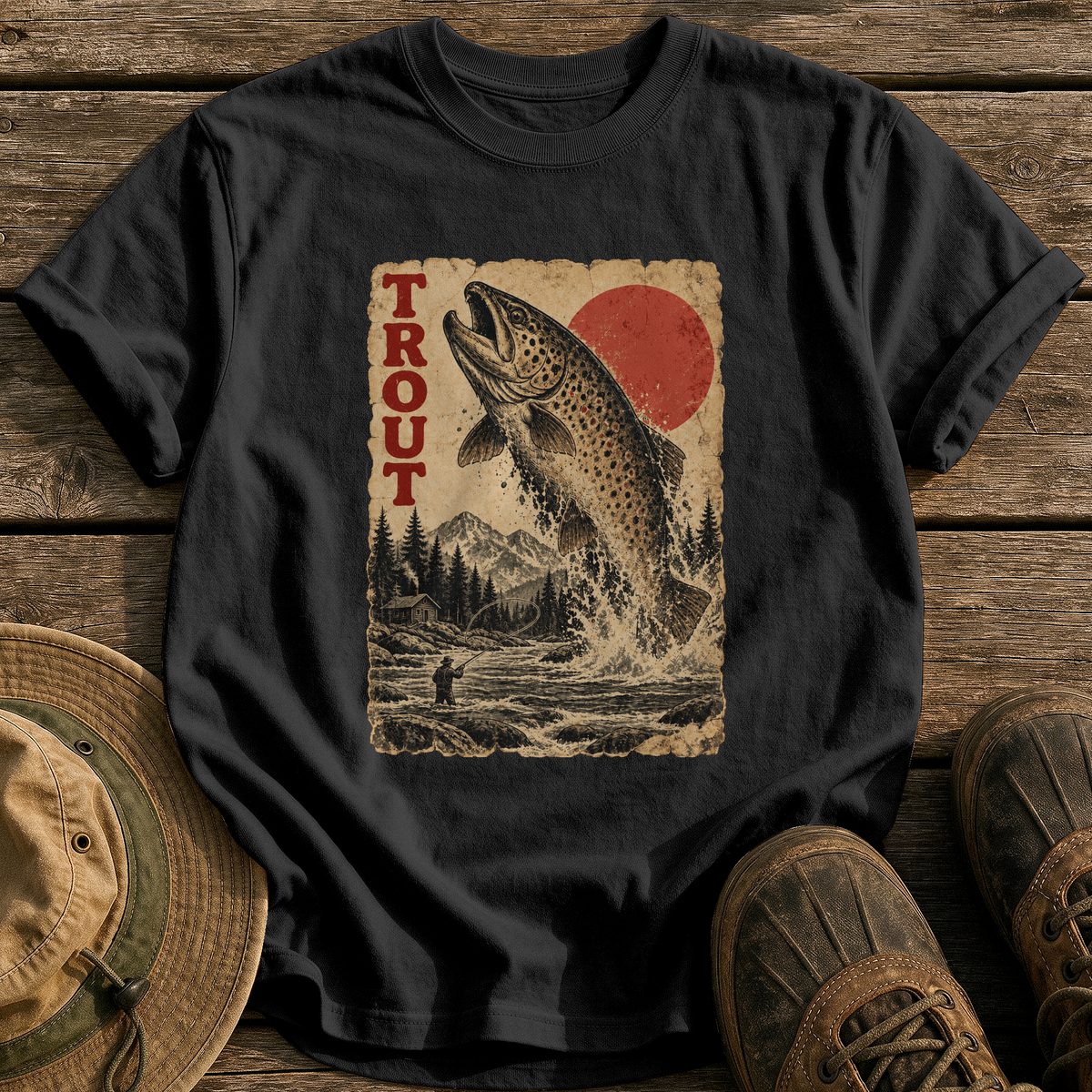Trout Monster Poster tee - Black - front