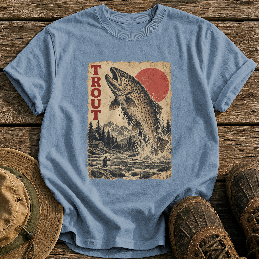 Trout Monster Poster tee - Blue Jean - front