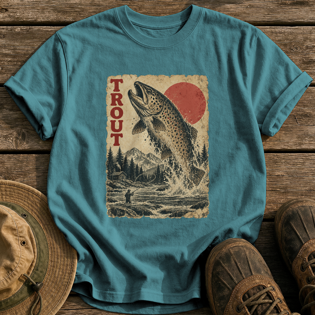 Trout Monster Poster tee - Blue Spruce - front