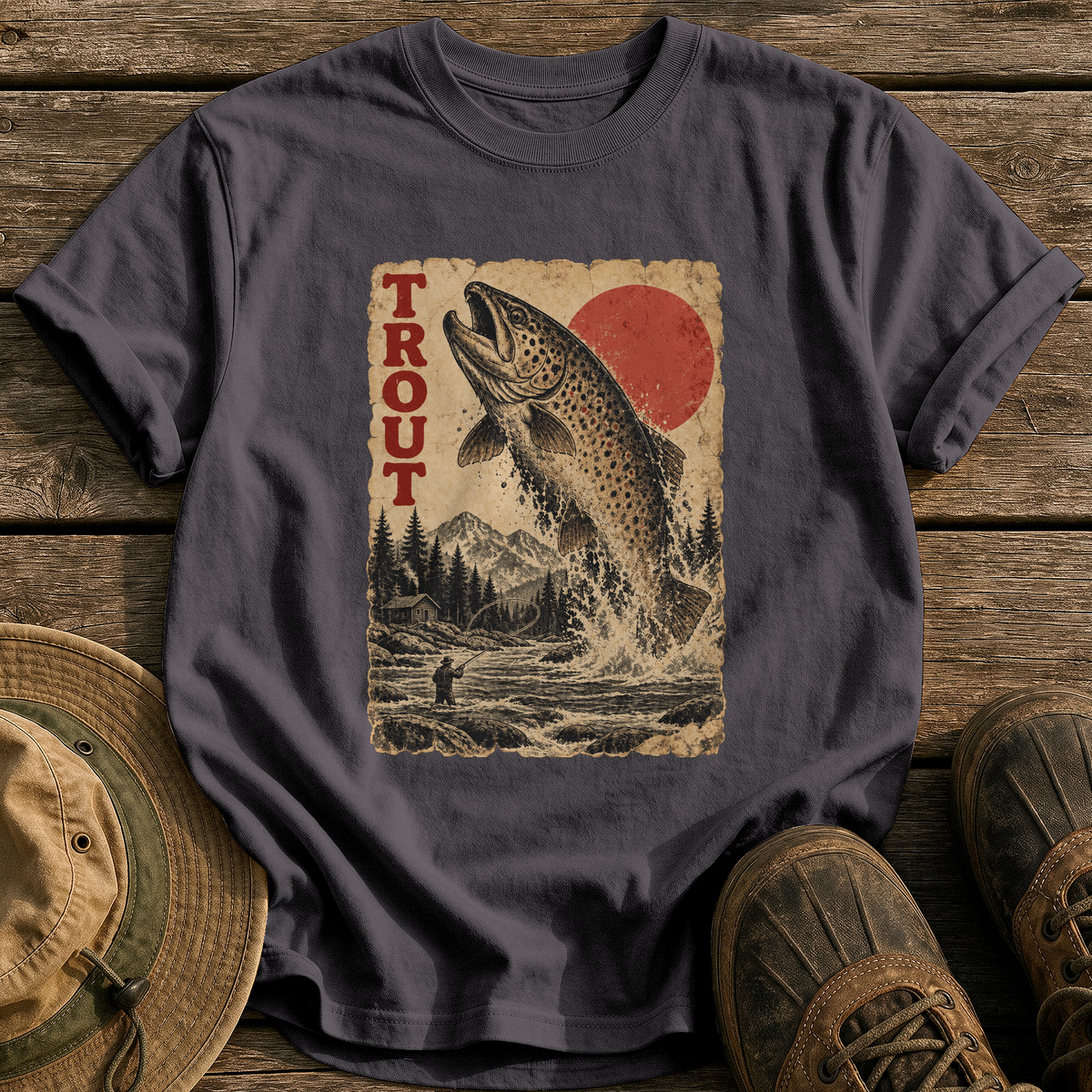 Trout Monster Poster tee - Graphite - front