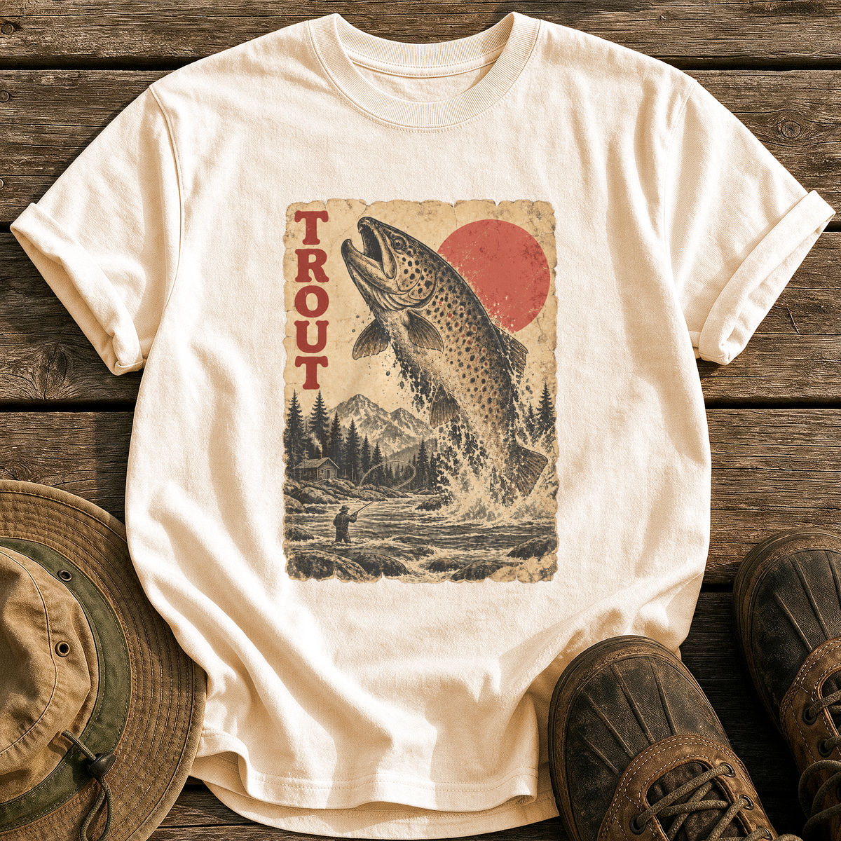 Trout Monster Poster tee - Ivory - front