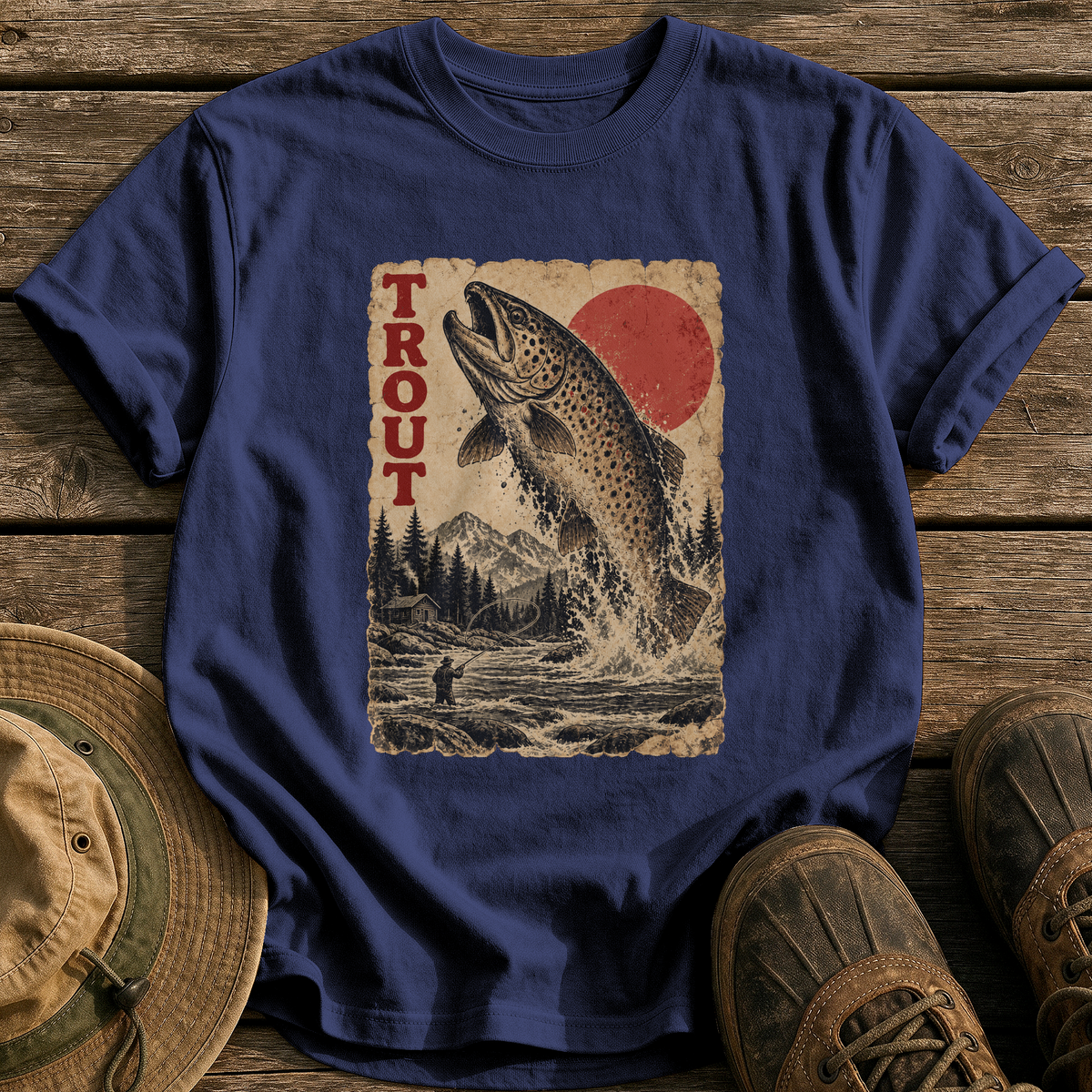 Trout Monster Poster tee - True Navy - front