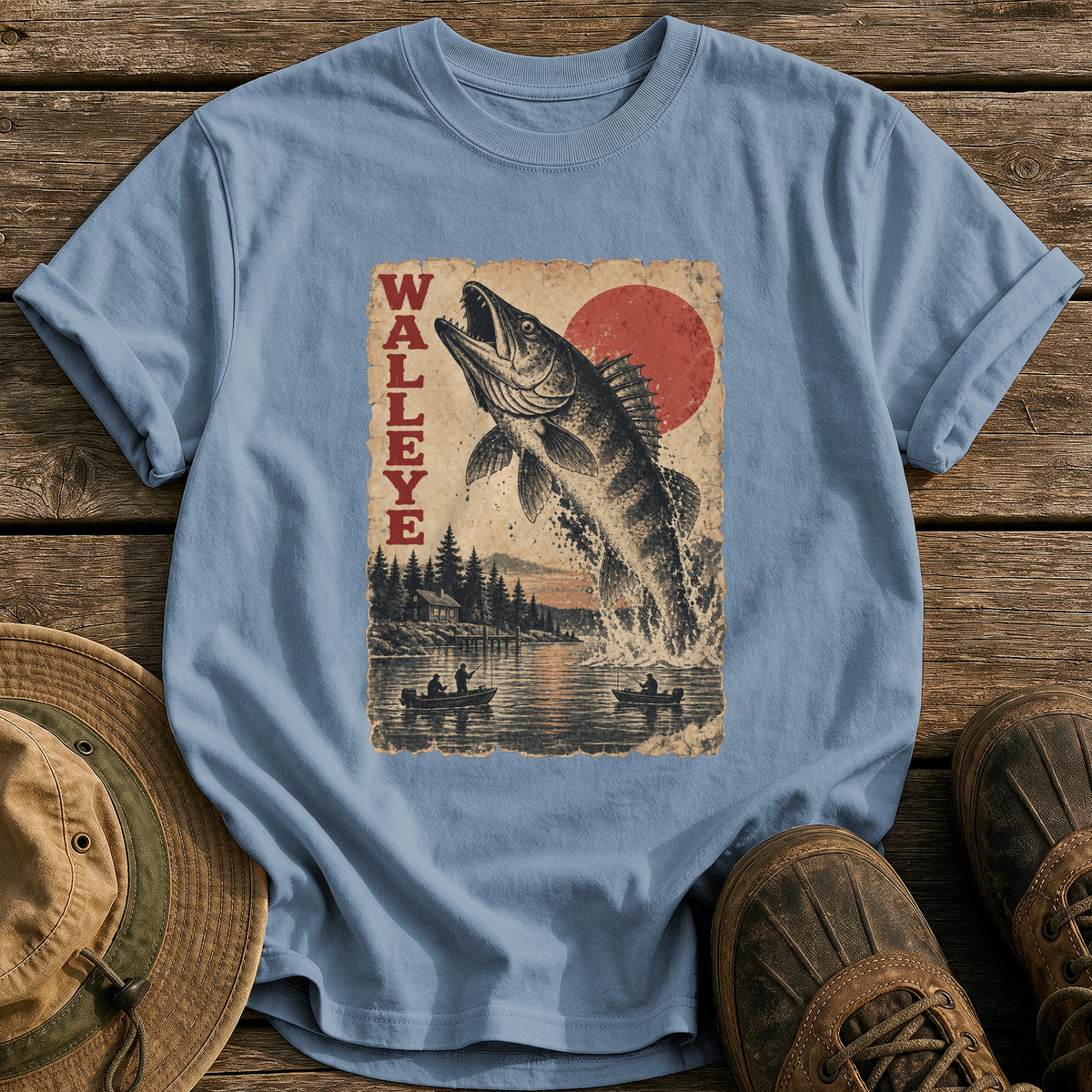 Walleye Monster Poster tee - Blue Jean - front