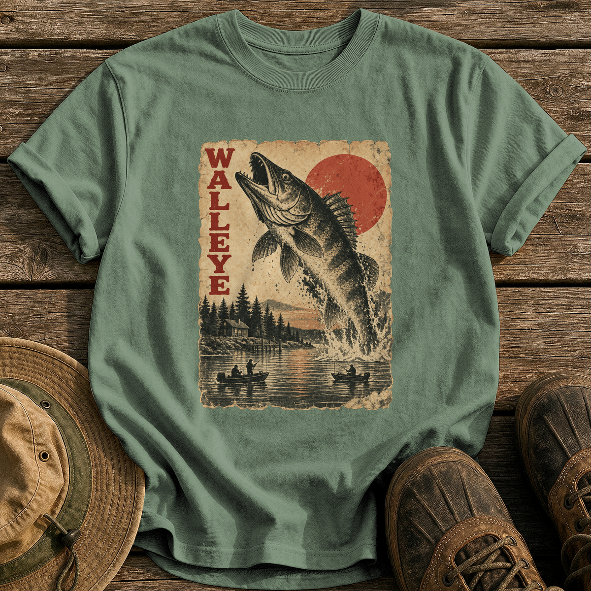 Walleye Monster Poster tee - Moss - front