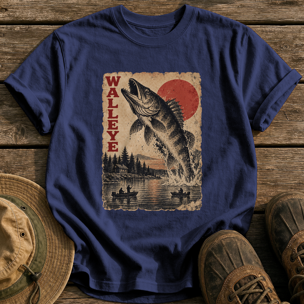 Walleye Monster Poster tee - True Navy - front