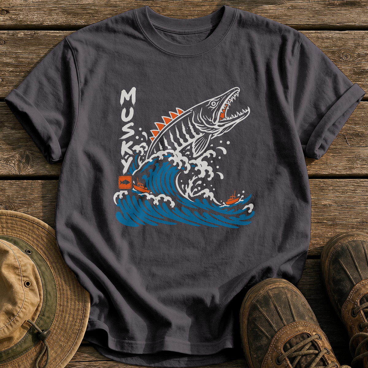 Musky Wave Monster tee - Graphite - front
