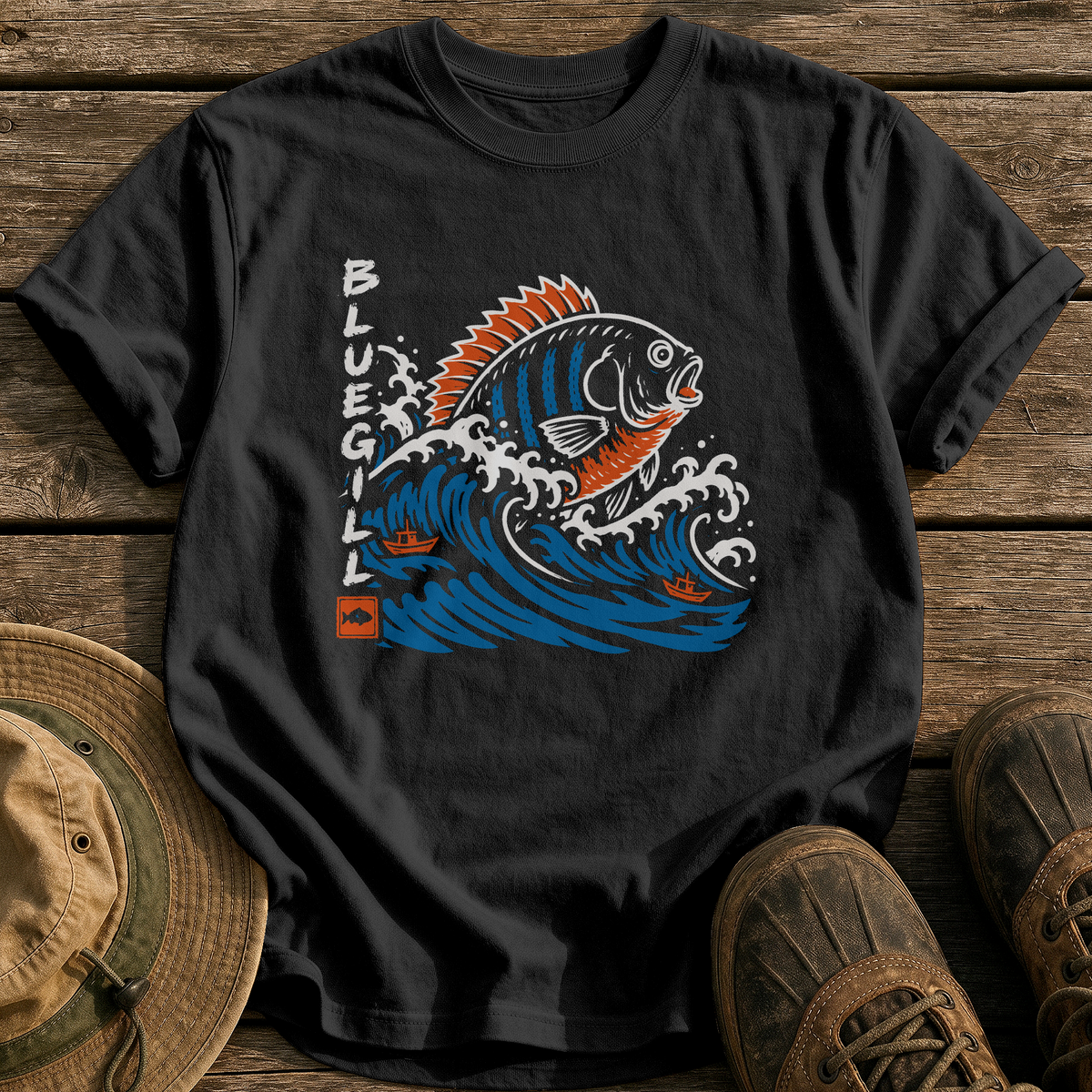 Bluegill Wave Monster tee - Black - front