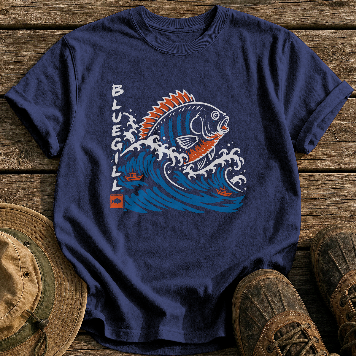 Bluegill Wave Monster tee - True Navy - front
