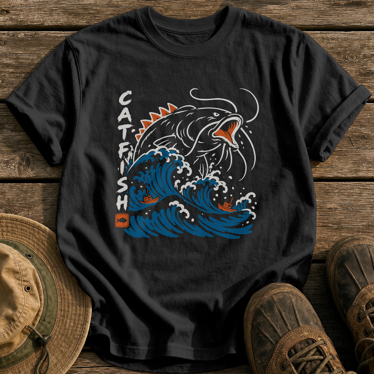 Catfish Wave Monster tee - Black - front