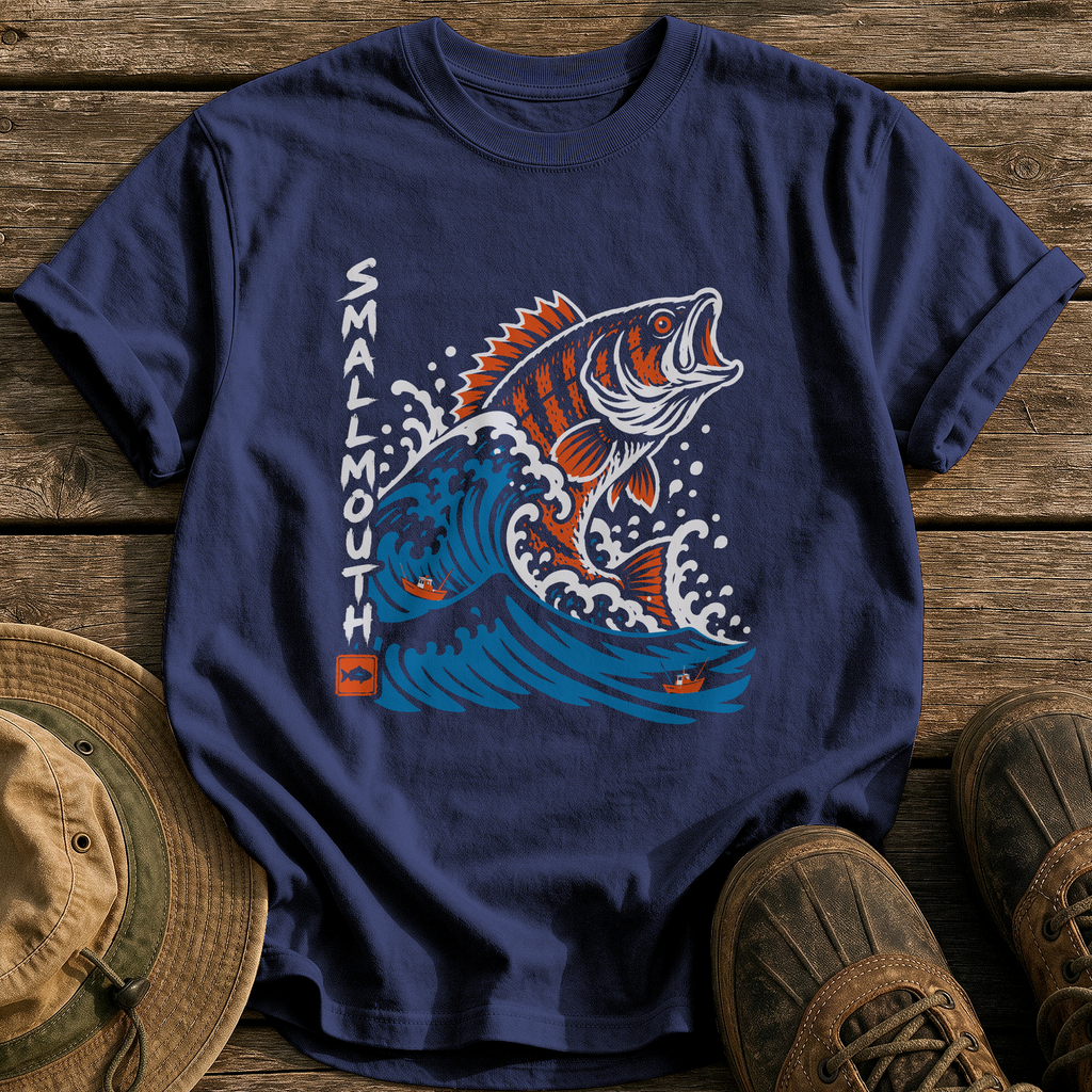 Smallmouth Wave Monster tee - True Navy - front