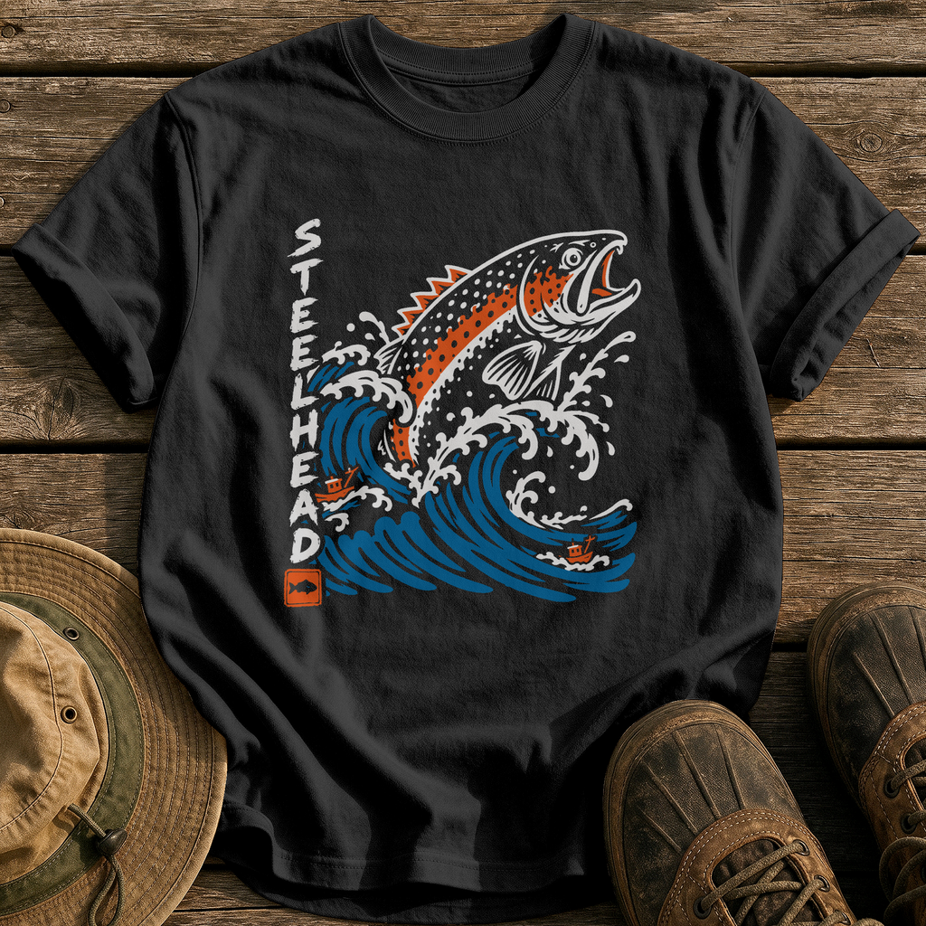 Steelhead Wave Monster tee - Black - front