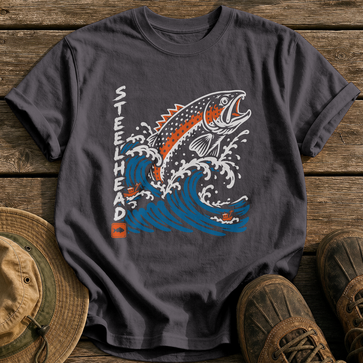 Steelhead Wave Monster tee - Graphite - front