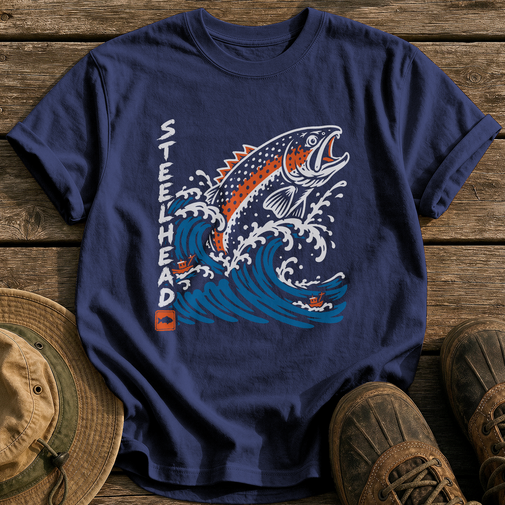 Steelhead Wave Monster tee - True Navy - front