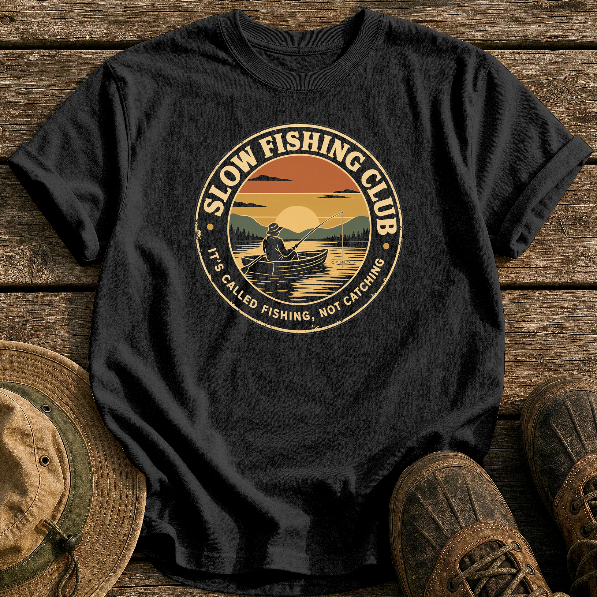 Slow Fishing Club tee - Black - front