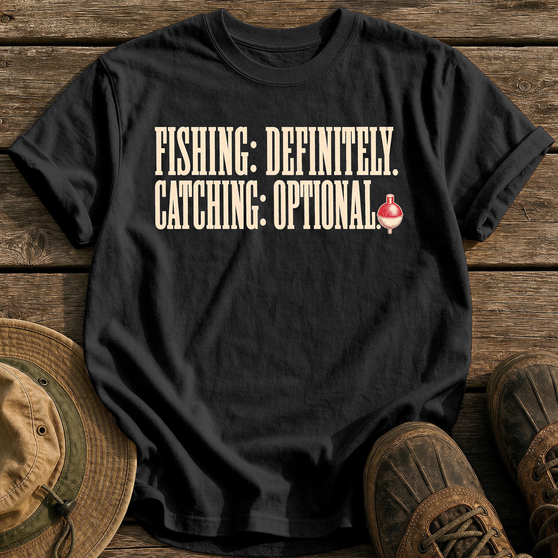 Fishing Definitely Catching Optional tee - Black - front