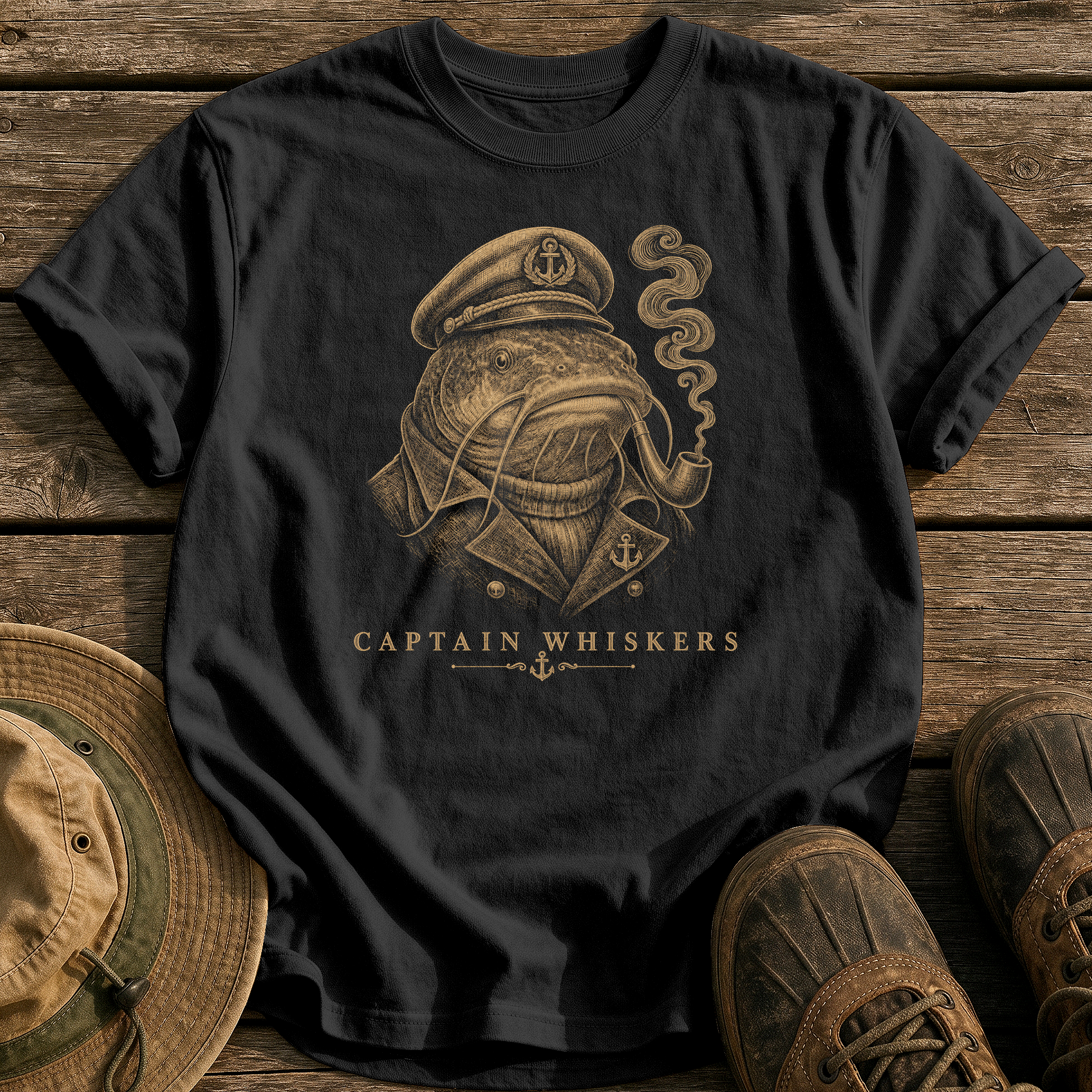 Captain Whiskers tee - Black - front