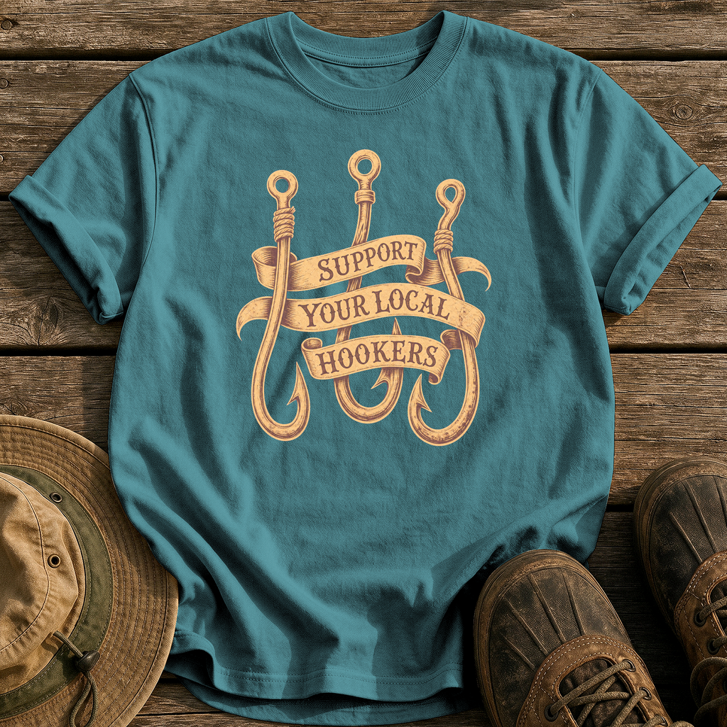 Support Your Local Hookers tee - Blue Spruce - front