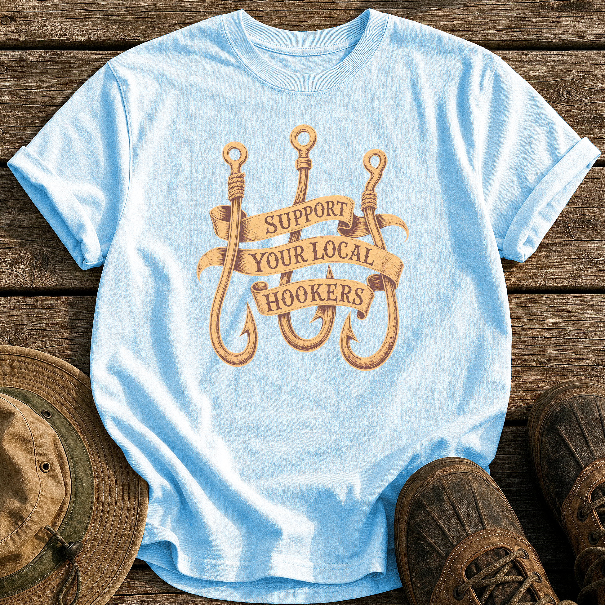 Support Your Local Hookers tee - Chambray - front