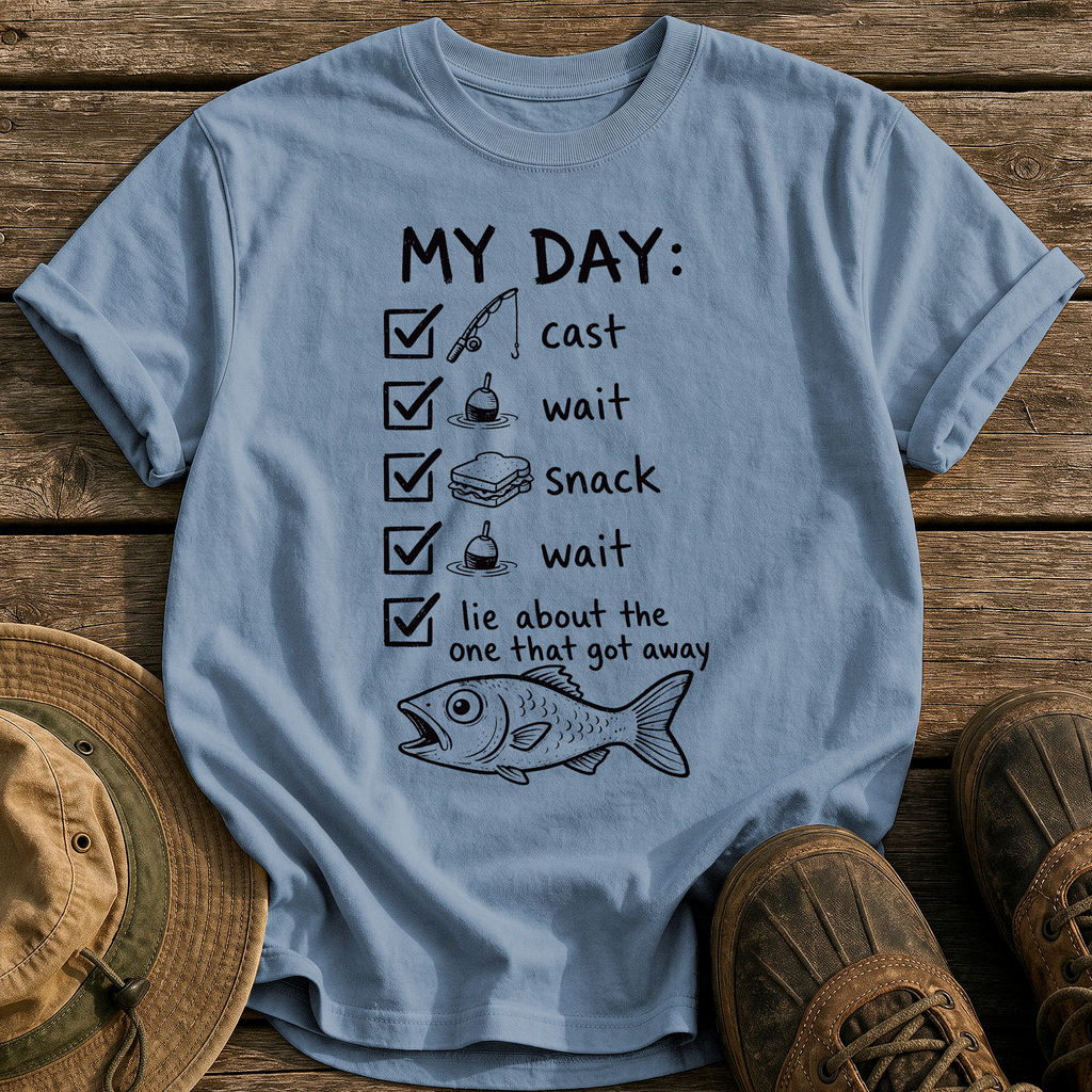 My Day Fishing Checklist tee - Blue Jean - front