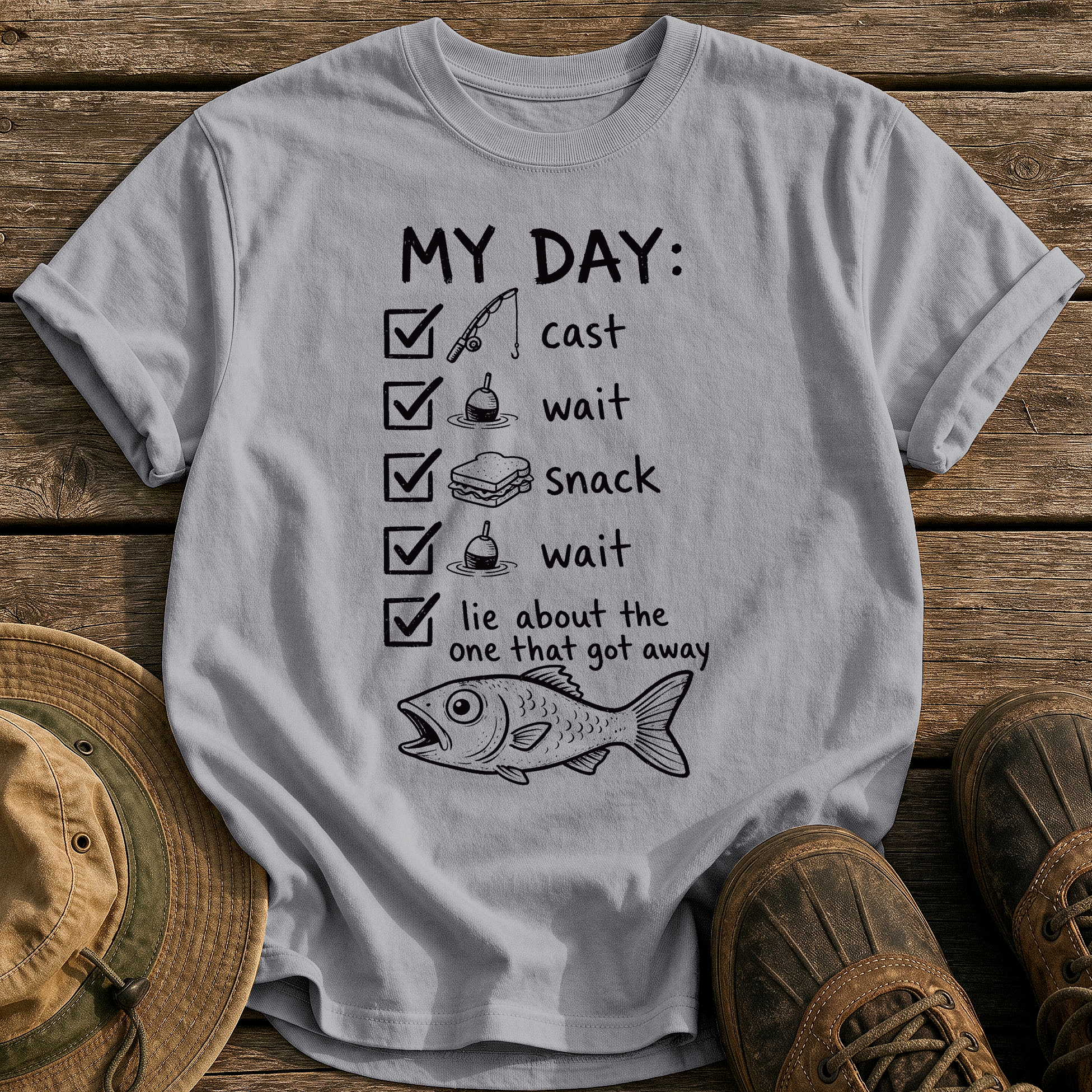 My Day Fishing Checklist tee - Grey - front