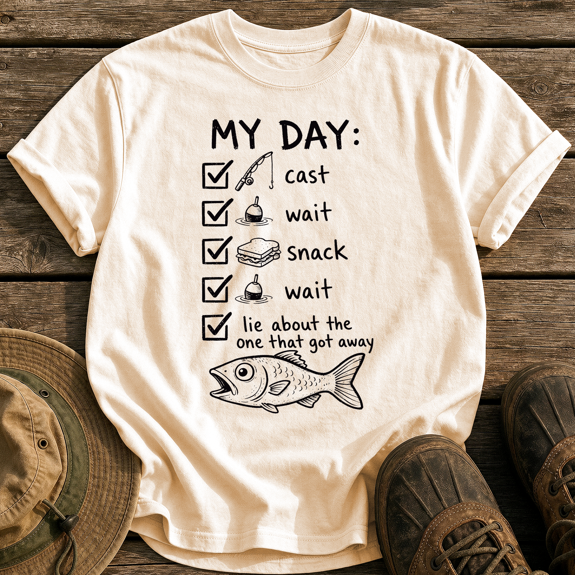 My Day Fishing Checklist tee - Ivory - front