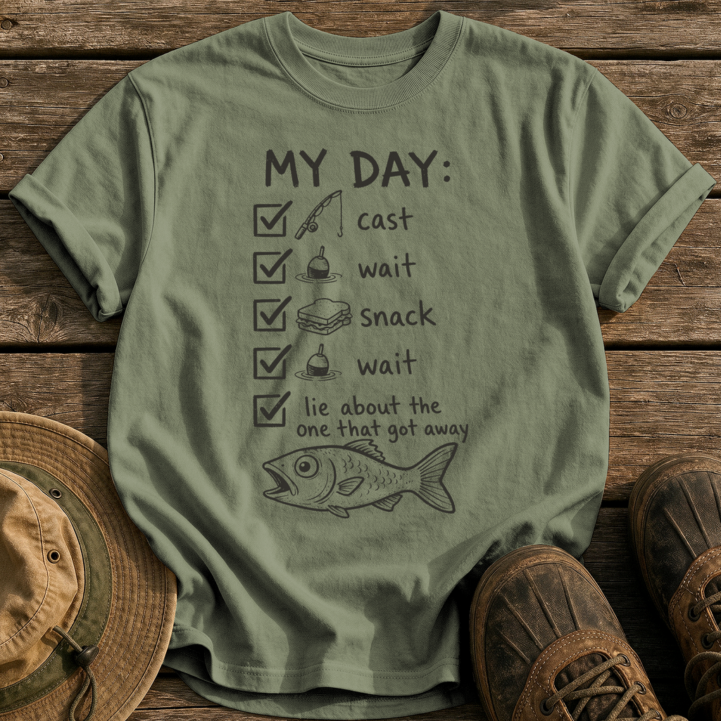 My Day Fishing Checklist tee - Sage - front