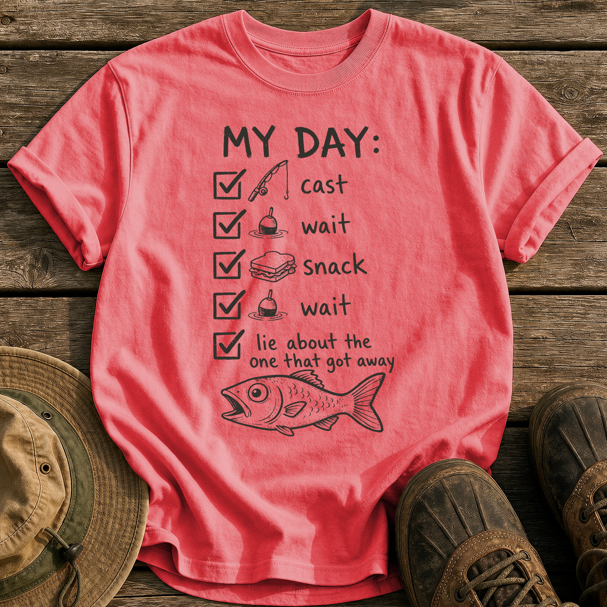My Day Fishing Checklist tee - Watermelon - front