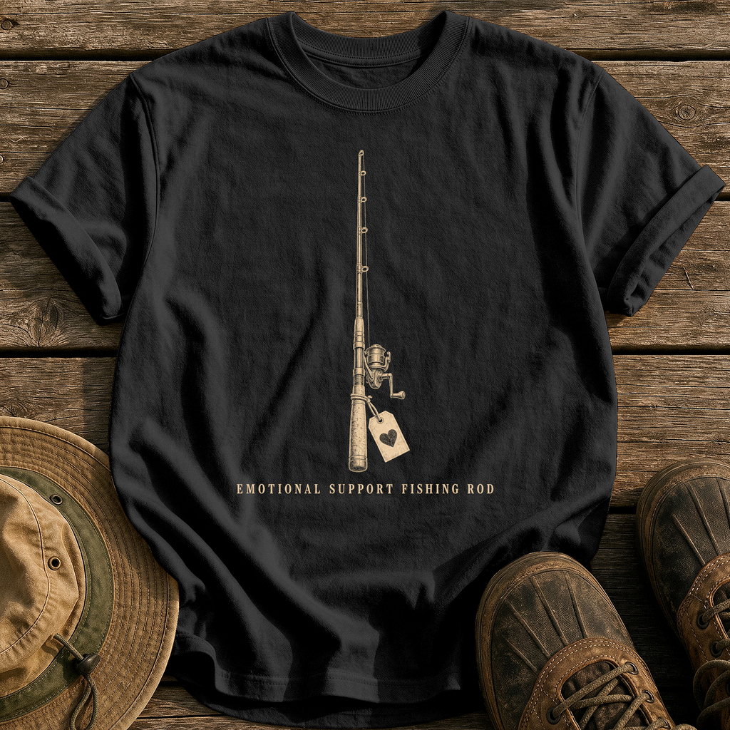 Emotional Support Fishing Rod tee - Black - front
