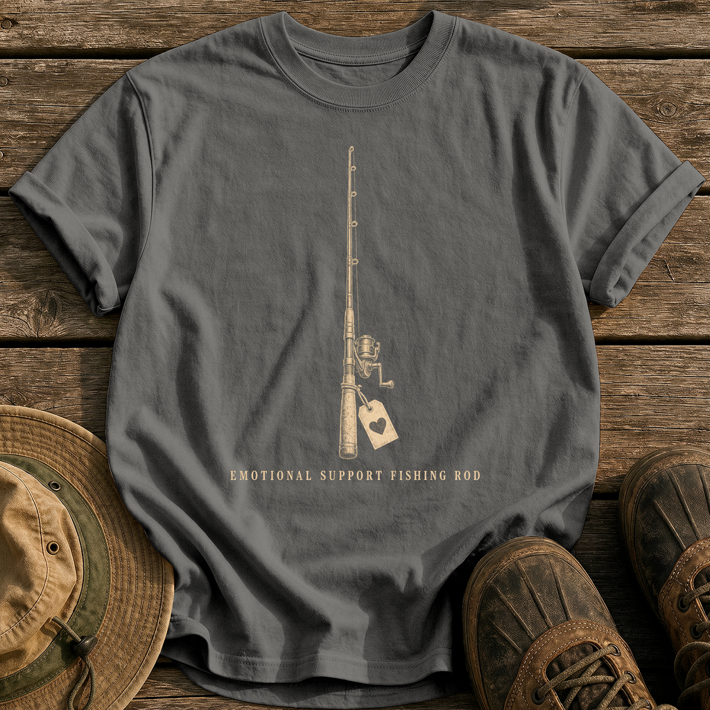 Emotional Support Fishing Rod tee - Pepper - front