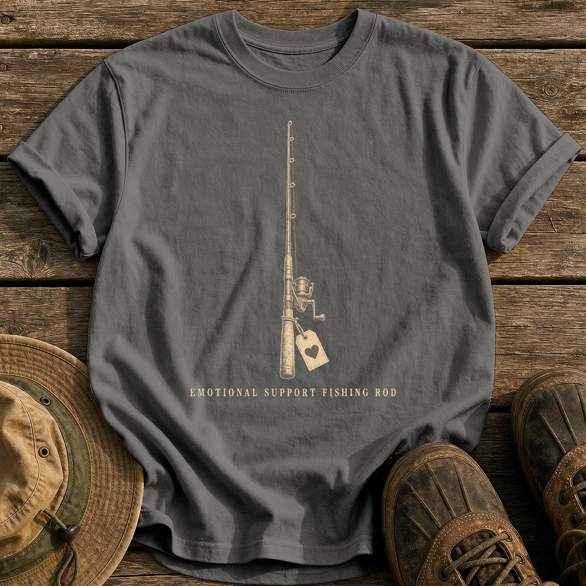 Emotional Support Fishing Rod tee - Pepper - front