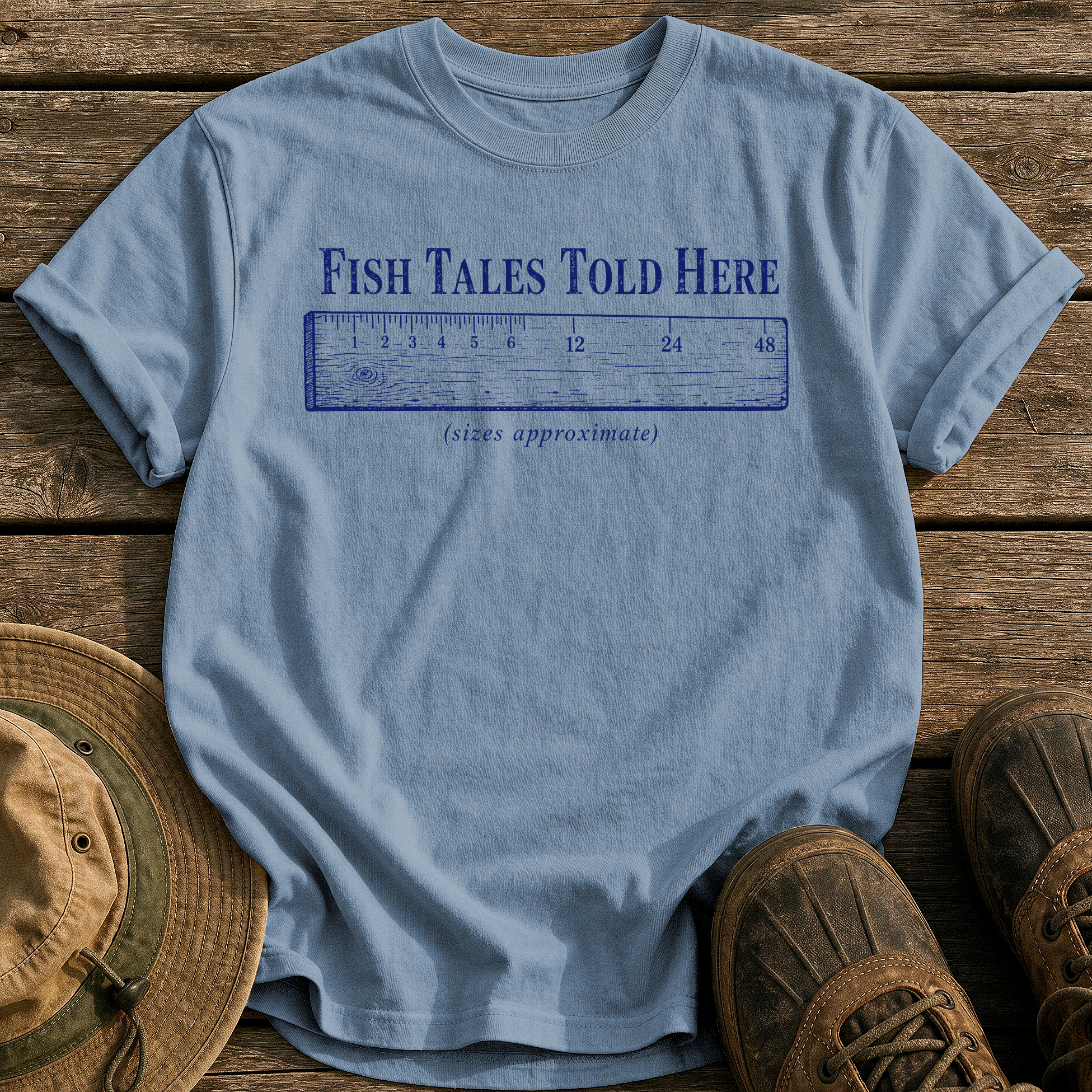 Fish Tales Told Here tee - Blue Jean - front