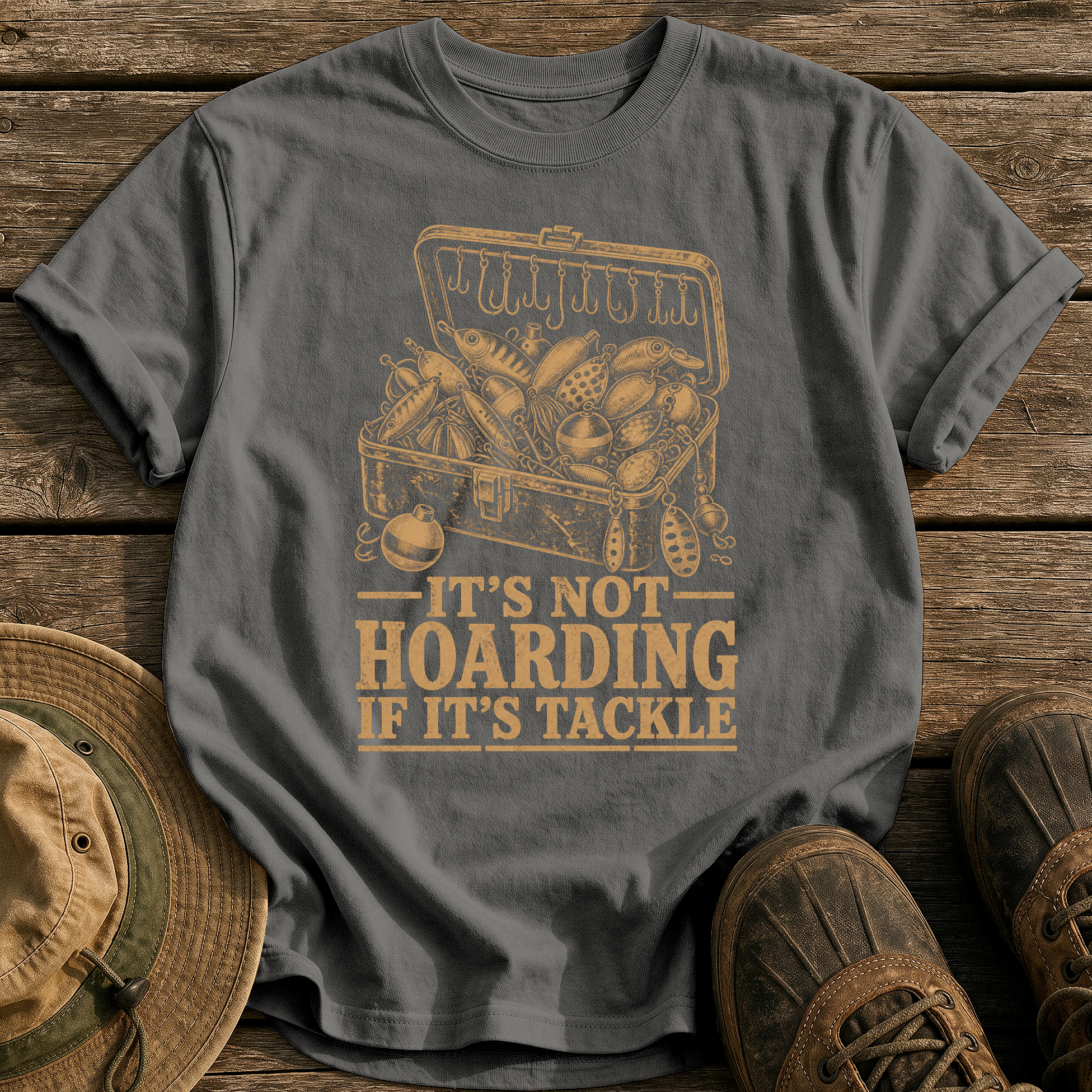 Not Hoarding, It's Tackle tee - Pepper - front