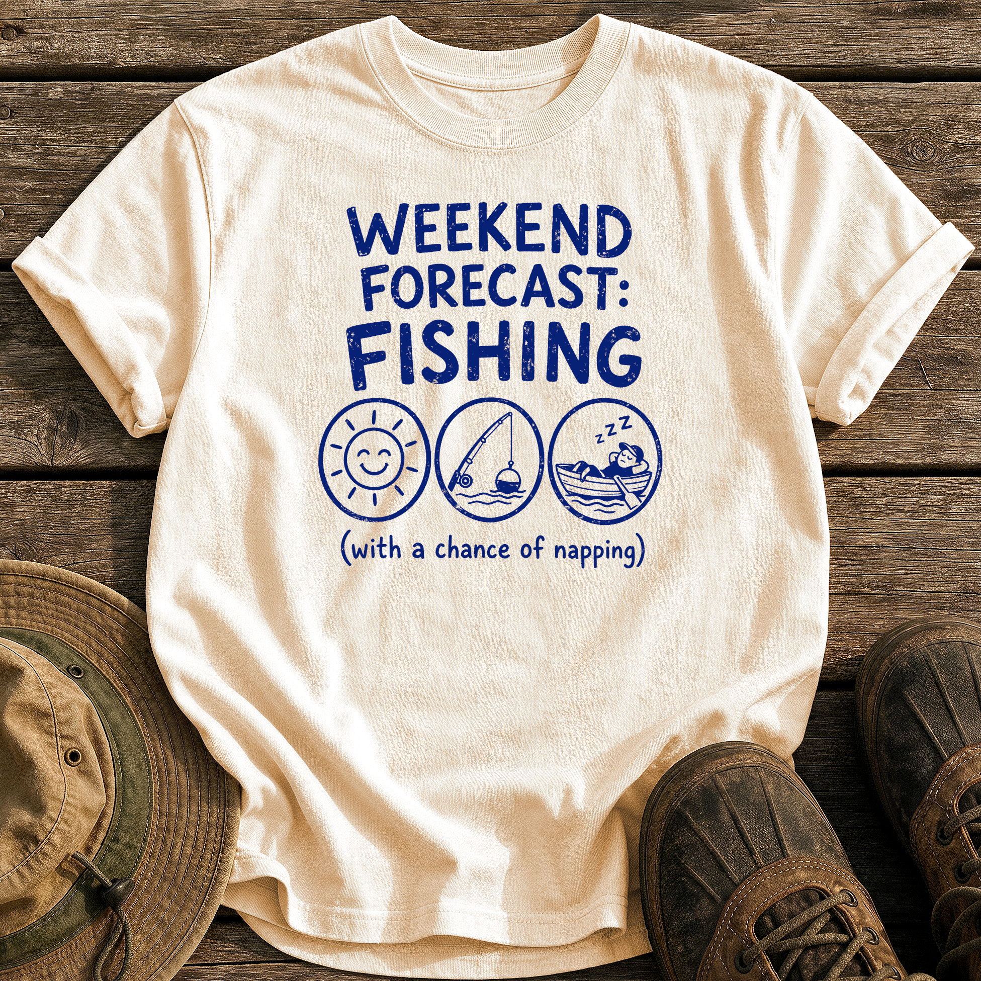 Weekend Forecast: Fishing & Napping tee - Ivory - front