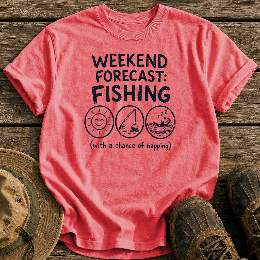 Weekend Forecast: Fishing & Napping tee - Watermelon - front