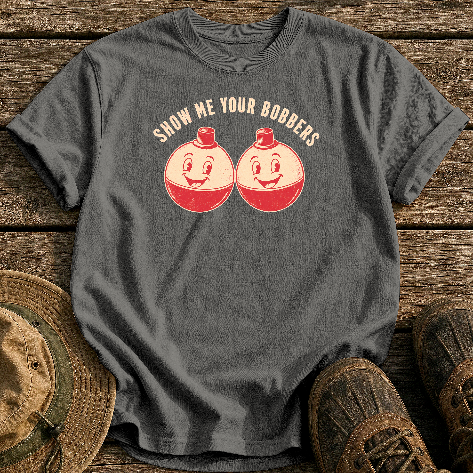 Show Me Your Bobbers tee - Pepper - front